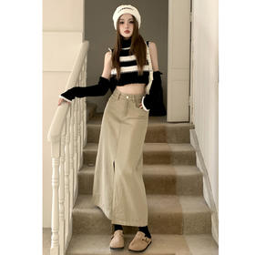 2025早春【新款开叉 牛仔半身裙女】高腰宽松 中长款 包臀a字裙