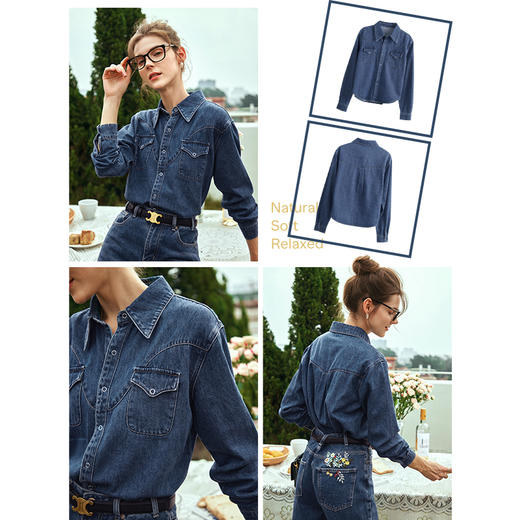 OLrain欧芮儿水洗蓝牛仔衬衫女早春2024年新款复古文艺长袖上衣 商品图2