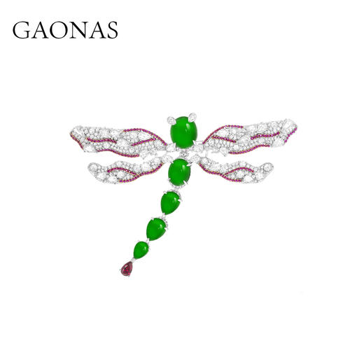 GAONAS 925银合成锆石胸针 帝王绿高珠设计国风蜻蜓胸针10302ZG 商品图0