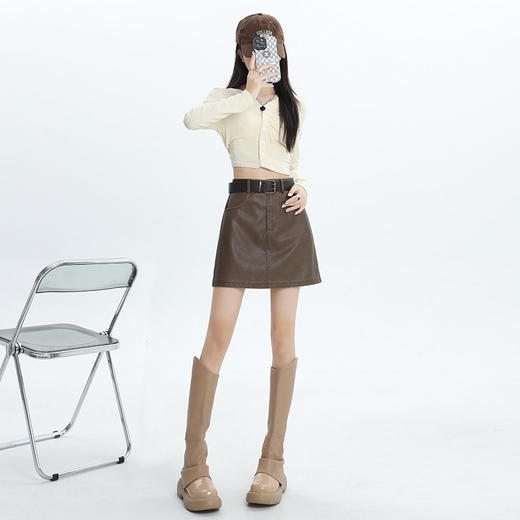 2025新款【美拉德多色皮裙 半身裙女装】小个子 显瘦高腰 a字裙包臀短裙 商品图7