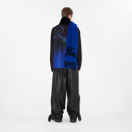 BURBERRY 巴宝莉 男女通用双面两用马术骑士徽标羊绒围巾 蓝色 8078785 B7320 商品图3