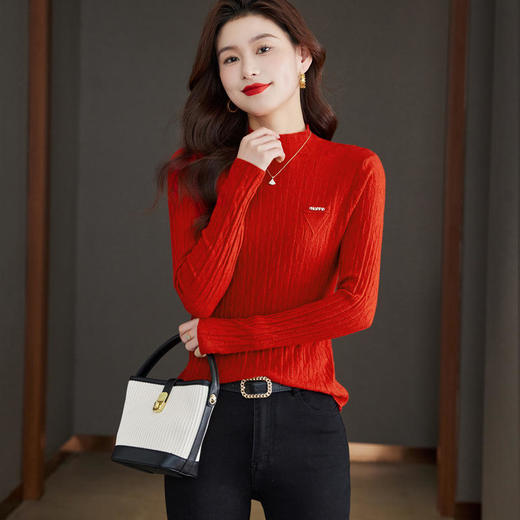 CC-QL-W8375半高领年轻针织打底衫女秋冬慵懒风修身毛衣内搭好看短款上衣 商品图0