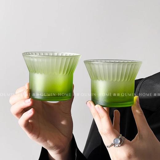 小众渐变绿竖纹玻璃杯家用喝水杯子高级感轻奢咖啡杯冷饮杯 商品图4