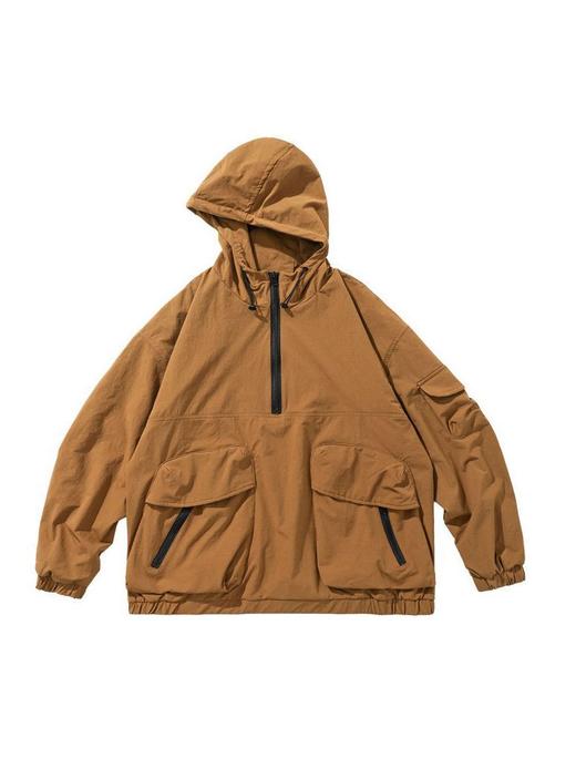 春季款【日系复古纯色连帽 套头大口袋】冲锋衣 中性风 户外机能工装外套 男女潮 商品图4