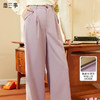 两三事任朝暮2024春季新款简约折边高腰直筒休闲裤女 商品缩略图0
