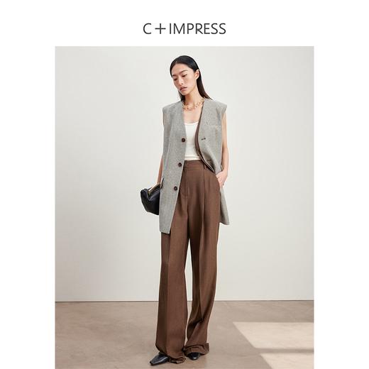 西嘉C+IMPRESS/西嘉人字纹休闲裤女士直筒宽松复古静奢风裤子KZ2401013 商品图2