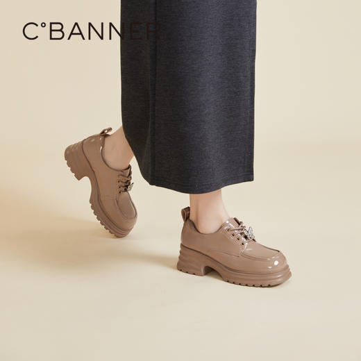 千百度时尚真皮英伦简约牛津鞋春季黑色系带单鞋小皮鞋A24130715 商品图2