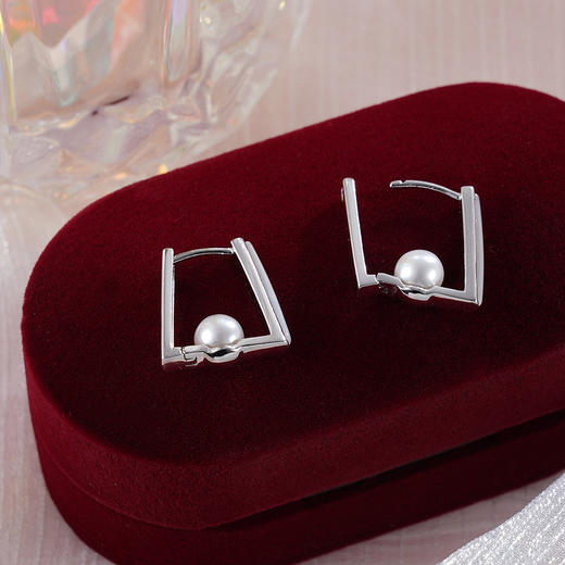 子佩集S925银珍珠耳环【XXEH134】方形扣环耳圈2401 商品图1