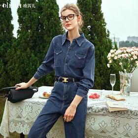 OLrain欧芮儿水洗蓝牛仔衬衫女早春2024年新款复古文艺长袖上衣