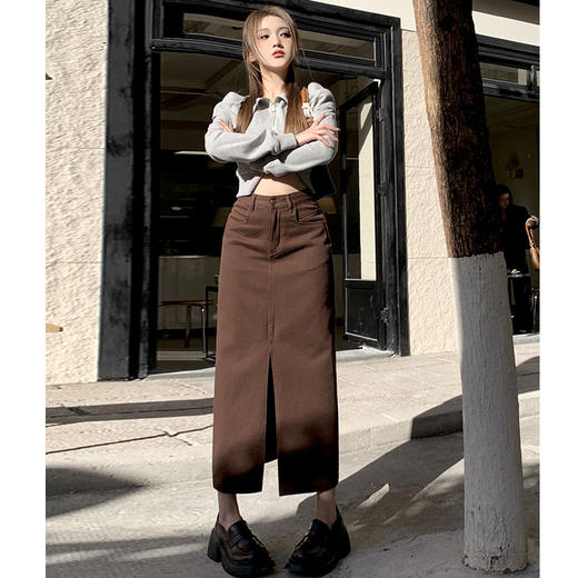 2025早春【新款开叉 牛仔半身裙女】高腰宽松 中长款 包臀a字裙 商品图2