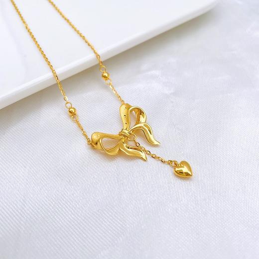 【限时克减150元】足金999 #在逃公主 5G黄金调节间珠爱心蝴蝶结套链在逃公主套链(AG5GTL00293)（预售产品下单后不退款不退货不换货不补差价 商品图2