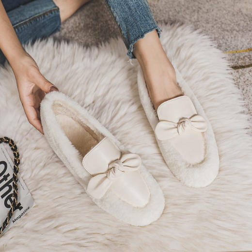 羊羔毛加绒豆豆鞋厚底一脚蹬毛毛鞋 商品图5