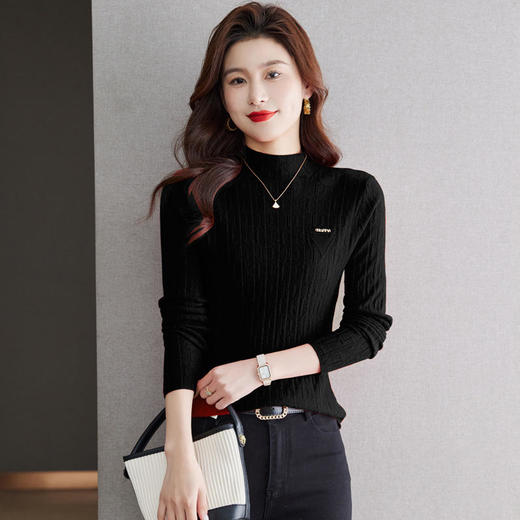 CC-QL-W8375半高领年轻针织打底衫女秋冬慵懒风修身毛衣内搭好看短款上衣 商品图2