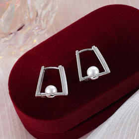 子佩集S925银珍珠耳环【XXEH134】方形扣环耳圈2401