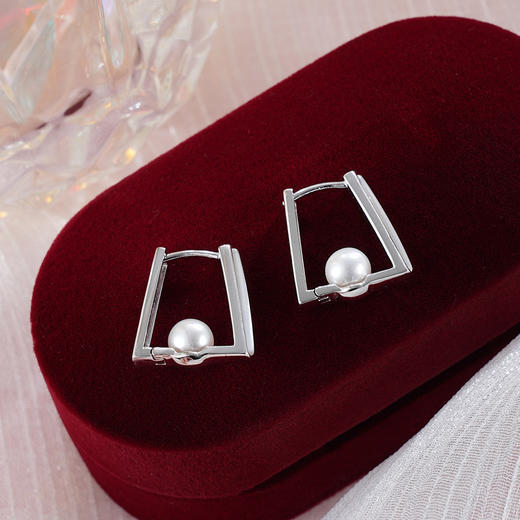 子佩集S925银珍珠耳环【XXEH134】方形扣环耳圈2401 商品图0
