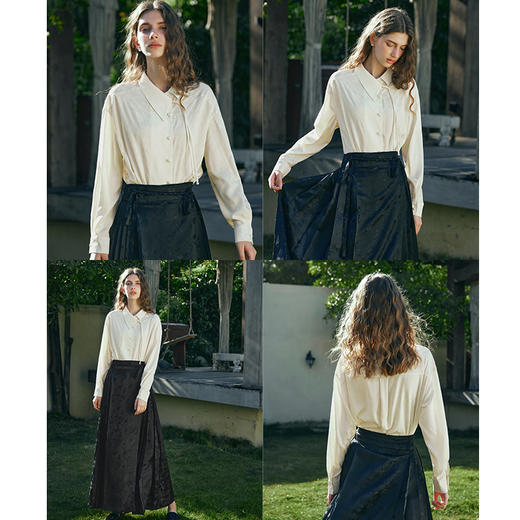 OLrain欧芮儿新中式杏色衬衫女早春2024年新款设计感提花高级上衣 商品图2