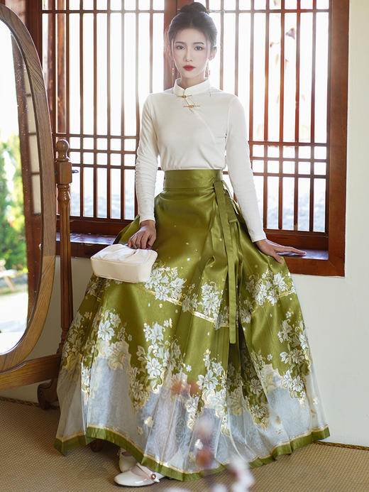 ZFN3911新款2024年春季新中式复古立领长袖打底衫重工织金国风马面裙 商品图3