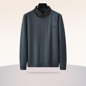 【假两件】【新款DDA】大依优型大码假两件长袖T恤衬衫领加肥加大肥佬休闲商务宽松透气上衣打底