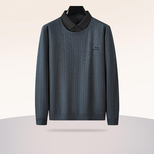 【假两件】【新款DDA】大依优型大码假两件长袖T恤衬衫领加肥加大肥佬休闲商务宽松透气上衣打底 商品图0