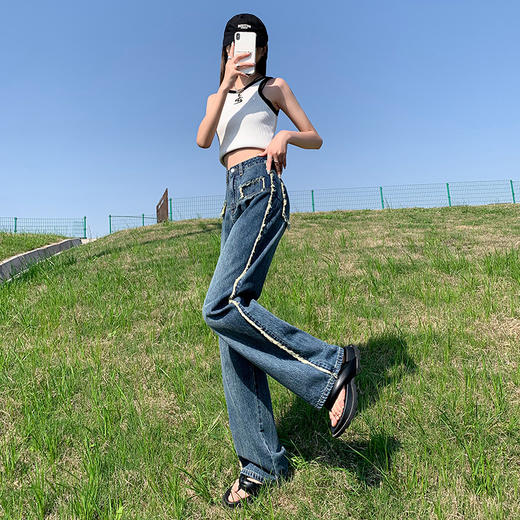 春季新款【柔纱软 直筒牛仔裤女 个性设计】九分垂感 百搭时尚 小个子裤 商品图5