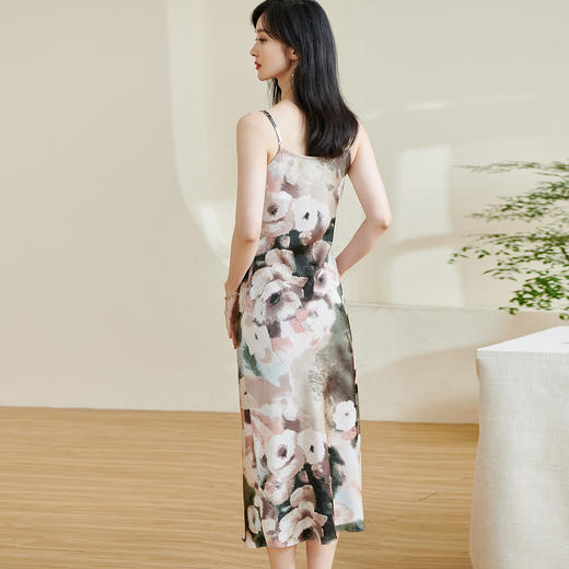 剩S/XL 米思阳2024春季新款优雅气质花色吊带裙修身收腰薄款一步裙女0124 商品图2