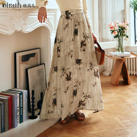 OLrain欧芮儿法式碎花半身裙女早春2024年新款新中式文艺别致长裙