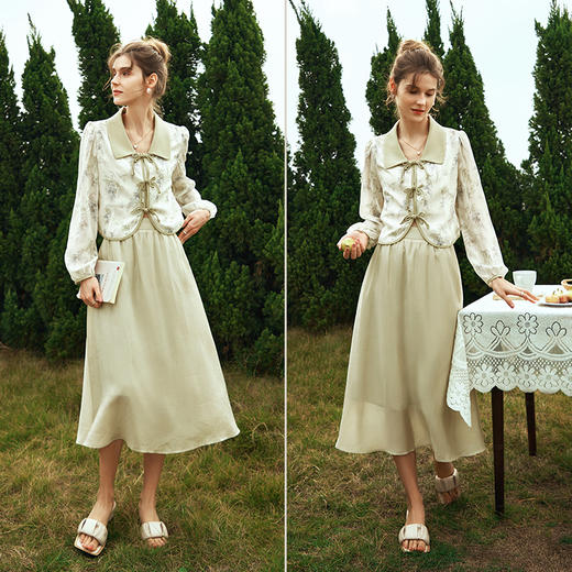 OLrain欧芮儿新中式碎花套装女早春2024新款国风改良盘扣两件套 商品图5