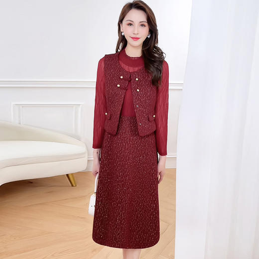 QYM 246593-Y两件套马甲连衣裙背心套装气质裙 商品图3