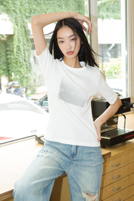 螺纹印花修身T恤 商品图3