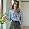 OLrain欧芮儿法式蓝色雪纺衫女早春2024新款蕾丝荷叶领小个子衬衫 商品缩略图1