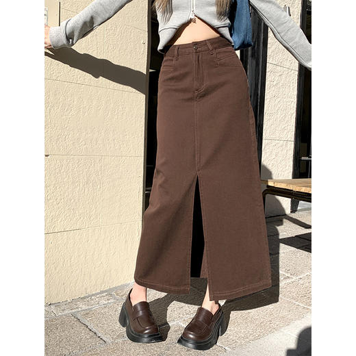 2025早春【新款开叉 牛仔半身裙女】高腰宽松 中长款 包臀a字裙 商品图6