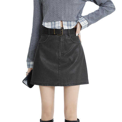 2025新款【美拉德多色皮裙 半身裙女装】小个子 显瘦高腰 a字裙包臀短裙 商品图4