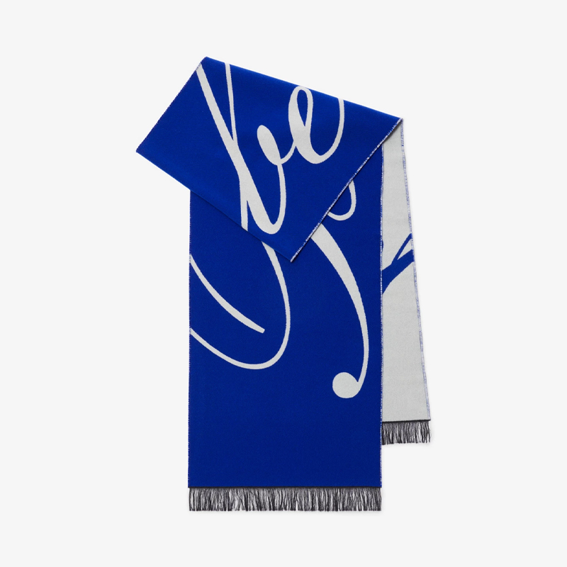 【二】BURBERRY 巴宝莉 女士徽标装饰丝毛混纺围巾 蓝色 8079174 B7323