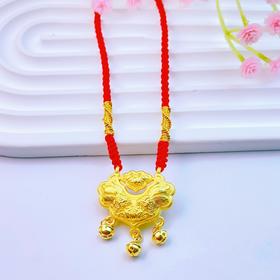 【限时7.5折】【定价黄金】足金 3D硬金双面连年有余双鱼锦鲤锁包莲花平安如意锁包空心铃铛挂绳吊坠成品项链(厚约8.3mm)(AA3DDZ00008)（预售产品下单后不退款不退货不换货不补差价）