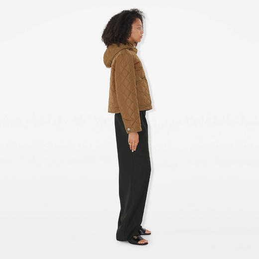 BURBERRY 巴宝莉 女士及腰短款绗缝尼龙连帽棉服 棕色 8077663 A8739 商品图2