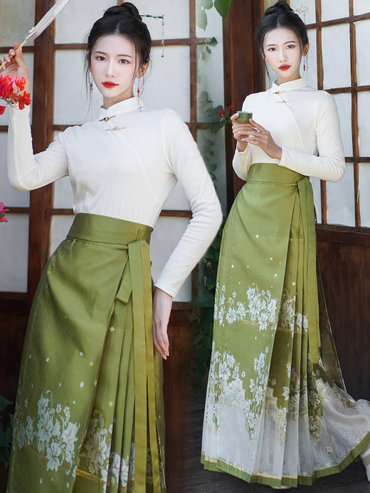ZFN3911新款2024年春季新中式复古立领长袖打底衫重工织金国风马面裙 商品图1