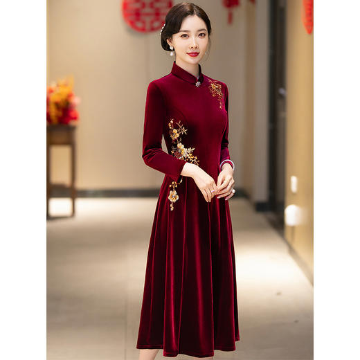妈妈婚宴装礼服丝绒旗袍，喜婆婆婚礼喜服平时可穿气质高贵HY2308 商品图4