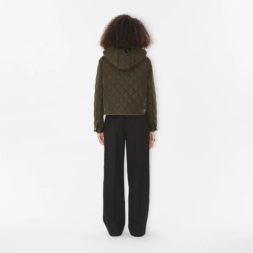 BURBERRY 巴宝莉 女士及腰短款绗缝尼龙连帽棉服 军绿色 8074906 A1205 商品图3