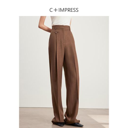 西嘉C+IMPRESS/西嘉人字纹休闲裤女士直筒宽松复古静奢风裤子KZ2401013 商品图1