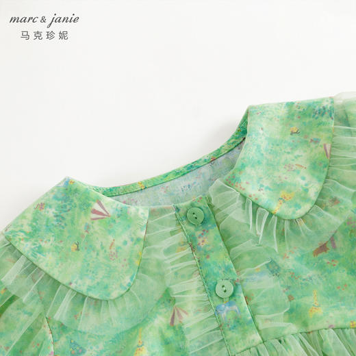 马克珍妮女童娃娃领春日满印网纱连衣裙 儿童裙子春装新款240316 商品图2