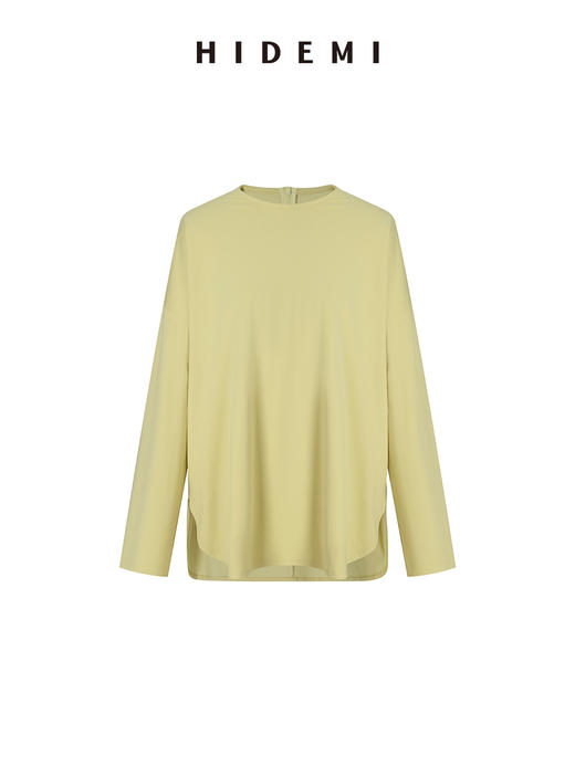 HIDEMI 基础款简约圆领拉链廓形高织棉长袖T恤 商品图11