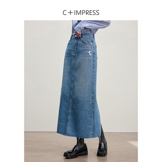 西嘉C+IMPRESS/西嘉直筒牛仔半身裙女气质复古后开衩今年流行爆款半裙BQ2301014 商品图0