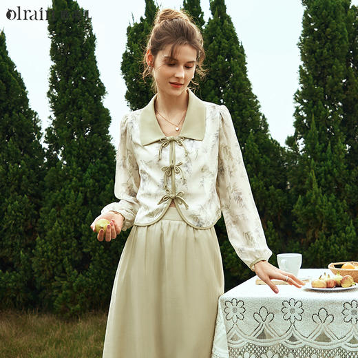 OLrain欧芮儿新中式碎花套装女早春2024新款国风改良盘扣两件套 商品图0
