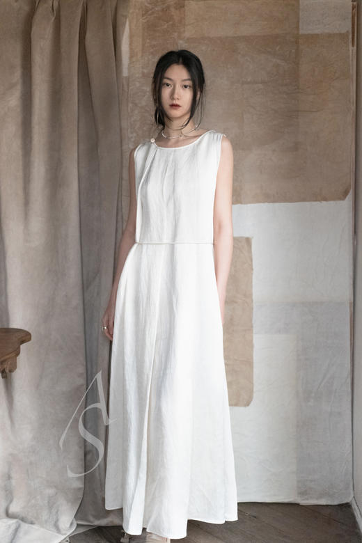 Ruohan 奶白色大百褶连衣裙 商品图0