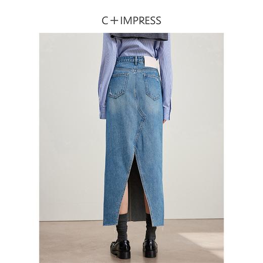 西嘉C+IMPRESS/西嘉直筒牛仔半身裙女气质复古后开衩今年流行爆款半裙BQ2301014 商品图3
