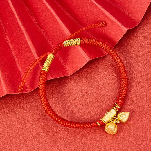 【限时7.5折】【定价黄金】足金 #两世欢 3D硬金手串幸运金刚结红绳可调节成品手串（绳宽约3.3mm）(AA3DSC00006)【补绳子的手工费可以换新】（预售产品下单后不退款不退货不换货不补差价） 商品图1