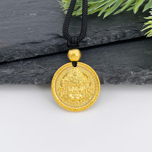 【限时克减150元】足金999.9 古法挂绳实心手工錾刻黄财神吊坠（含珠子）(ANWZGFDZ00122-1)（预售产品下单后不退款不退货不换货不补差价） 商品图0