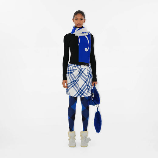 【二】BURBERRY 巴宝莉 女士徽标装饰丝毛混纺围巾 蓝色 8079174 B7323 商品图3
