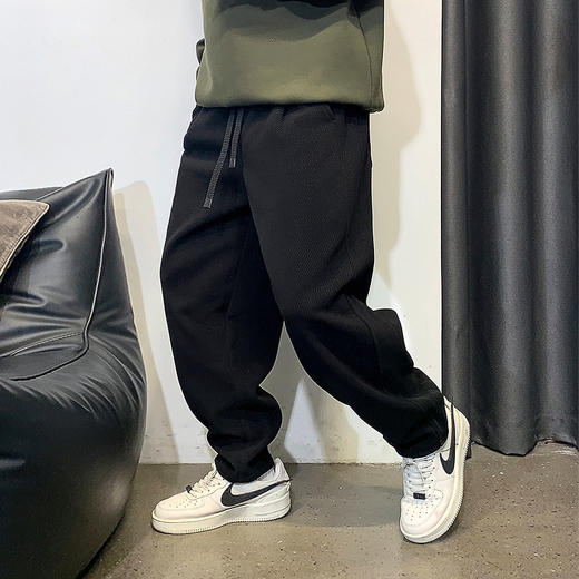 徐太浪冬季厚款休闲裤男士潮牌宽松直筒纯色痞帅百搭抽绳运动长裤 商品图3