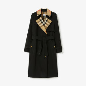 【一】BURBERRY 巴宝莉 女士长款格纹衣领嘎巴甸 Trench 风衣 黑色 8076362 A1189